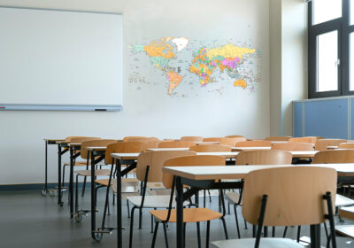 A mural of a map on a wall.